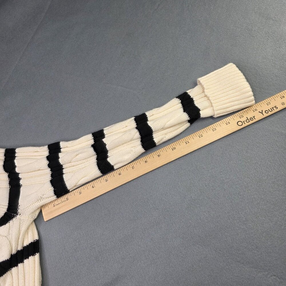 Talbots Sweater Womens M Petite White Blue Striped Cable Knit Nautical Preppy - Picture 8 of 10
